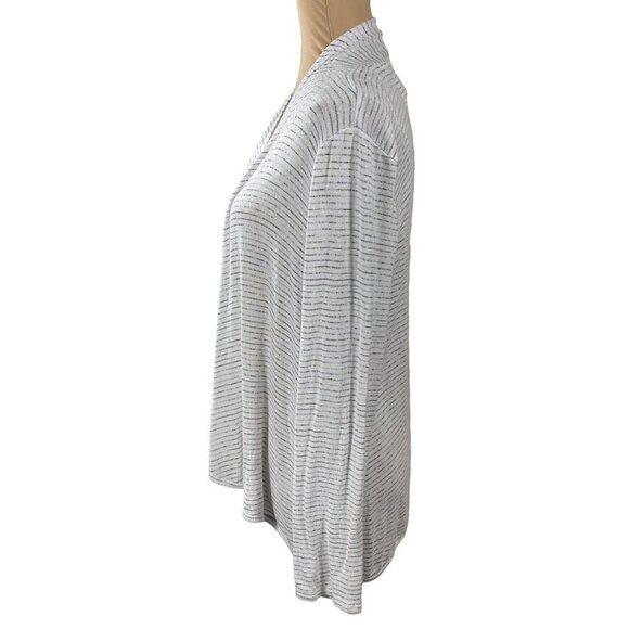 Cupio Open Front Cardigan Sweater Gray Cream Stripe Long Sleeve Size L Large - Picture 2 of 6